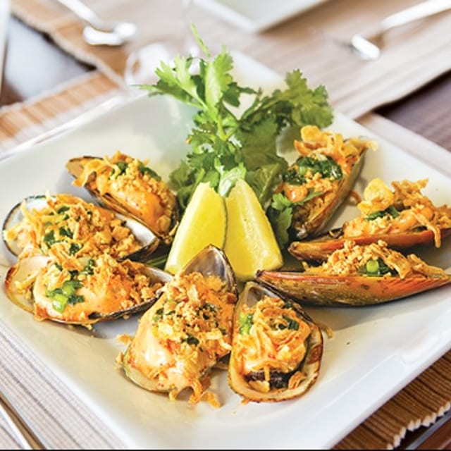 Japanese Dynamite Baked Mussels.
