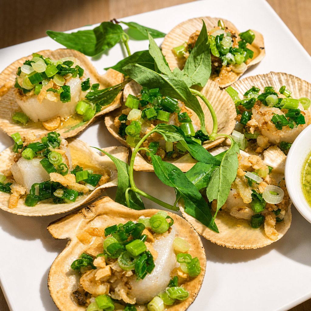 Grilled Scallops with Ginger & Scallion.