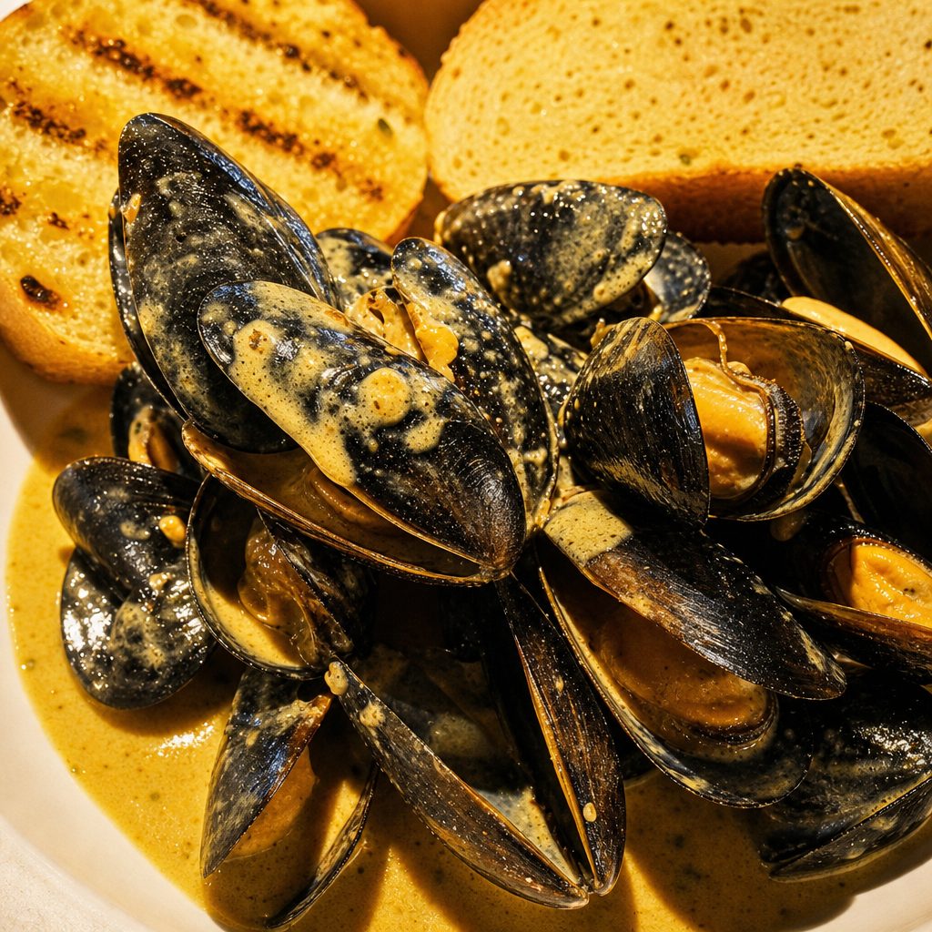 Green Curry Mussels.